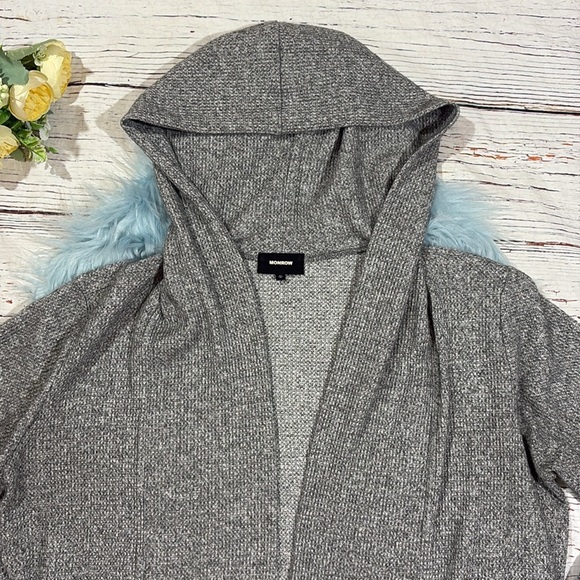 Monrow Gray Waffle Thermal Knit Hooded Cardigan - Picture 3 of 9